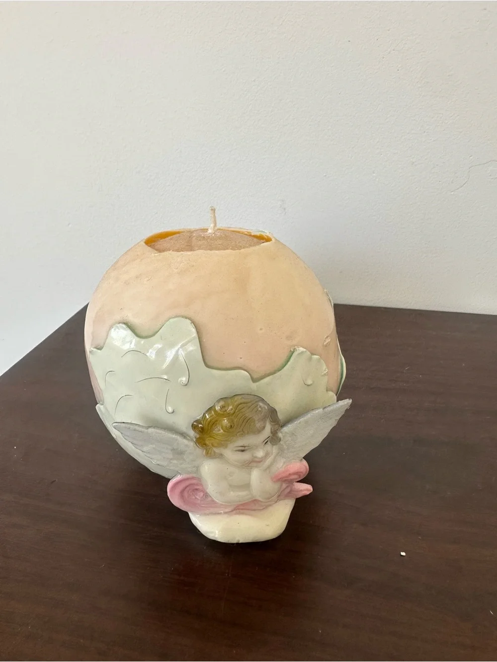 Candle with Wax Art of Angel in the Clouds